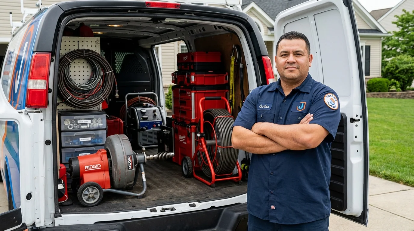 Professional drain cleaning equipment and Johns Plumbing LLC plumber in Dresden