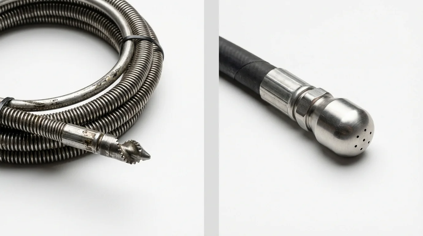 Drain snake cable and hydro jetting nozzle used for drain cleaning in Dresden, TN