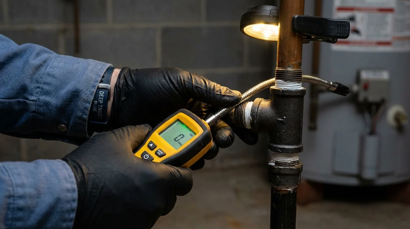 Gas leak detection with electronic sniffer by Johns Plumbing LLC in Dresden