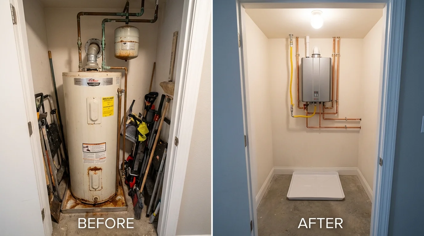 Tank water heater versus wall-mounted tankless unit comparison for Dresden, TN homeowners